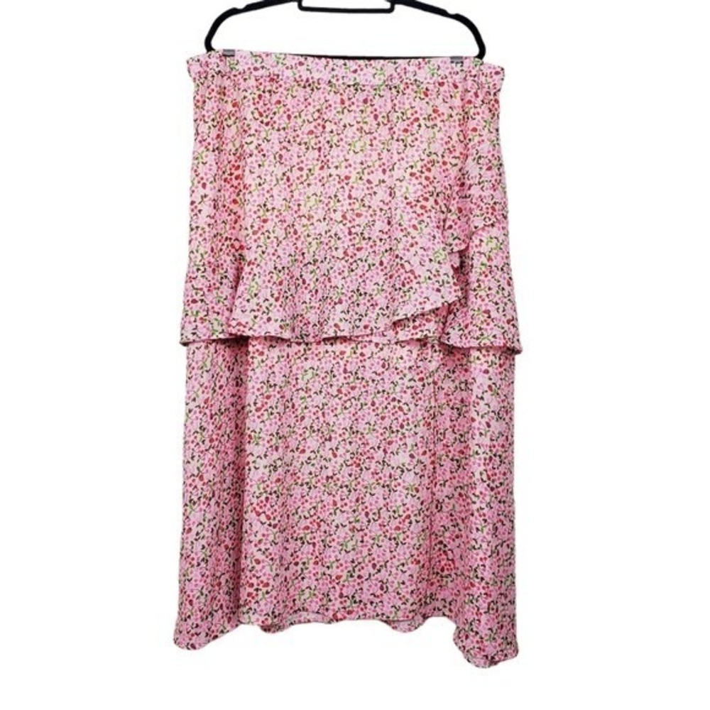 Eloquii Womens Pink Red Strawberry Cherry Print Side Slit Midi Skirt Size 20 - Picture 1 of 5